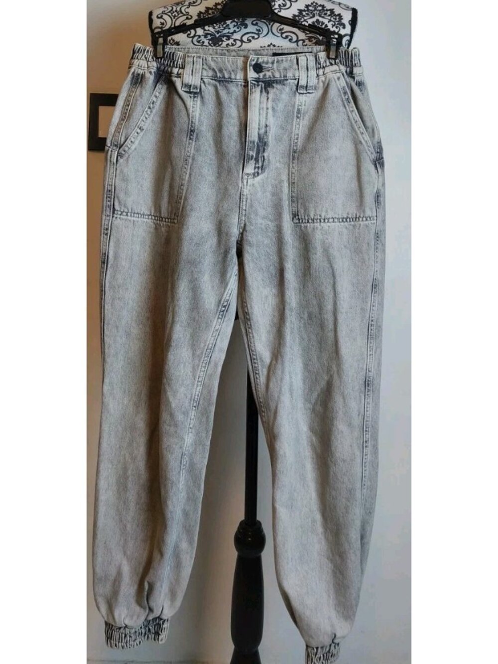 AllSaints Dani High-Rise Denim Jogger Jeans Women Gray Acid Wash Size 6
